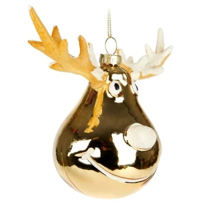 Imagen de BRUBAKER Bola de Navidad cristal pintada a mano, 15 cm, diseño alce