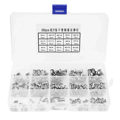 Imagen de 250pcs remaches de acero inoxidable M2 M5 cabeza redonda remache con vástago estriado Nuts sólidos Surtido conjunto