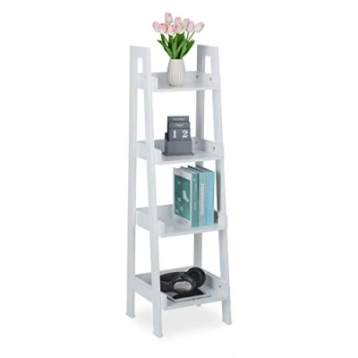 Imagen de Relaxdays Estantería con 4 Baldas, Estante para Decoración, Plantas y Libros, Vertical, 112 x 33 30 cm, Blanco, Tablero de Fibras