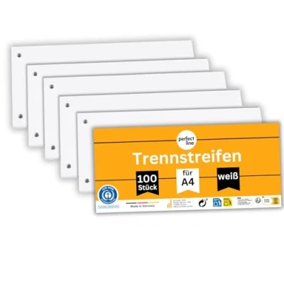Imagen de perfect line 100 separadores para archivador A4, de cartón reciclado, fabricación en Alemania, blanco, perforado