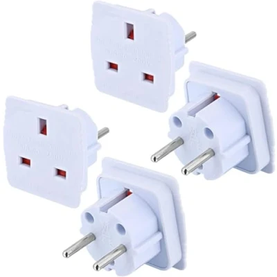 Imagen de Welsberg 4X adaptadores de Viaje UK a EU, Adaptador Enchufe inglés español, 3 Pines EU 2 Pines, Juego para Europa, España, Francia, Alemania, Blanco.