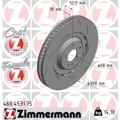 Imagen de ZIMMERMANN 460.4531.75 disco de freno 390 38 6/5 5 112 ventilado, ranurado, dos piezas revestido aleado/alt. carburado