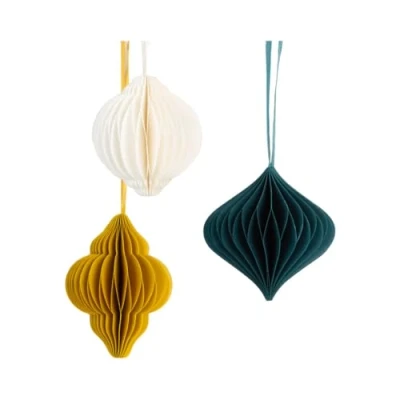 Imagen de Talking Tables Adornos de Papel para árbol Navidad, Paquete 3 Bolas Navidad Colgantes en Blanco, Verde y Amarillo, tamaño pequeño