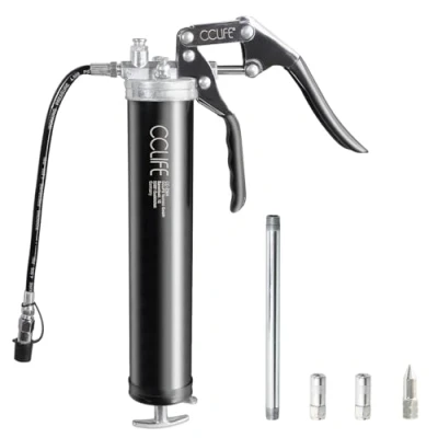 Imagen de CCLIFE Pistola Engrasadora Manual Sola Mano 6000 PSI Bomba de Engrase con Manguera Flexible para Cartucho 400gr