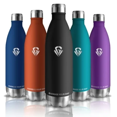 Imagen de Grsta Botella Agua Acero Inoxidable, 1 litro sin BPA, Gimnasio a Prueba de Fugas, Reutilizable, Fácil Limpiar, para Senderismo, Yoga, Cámping, Negro
