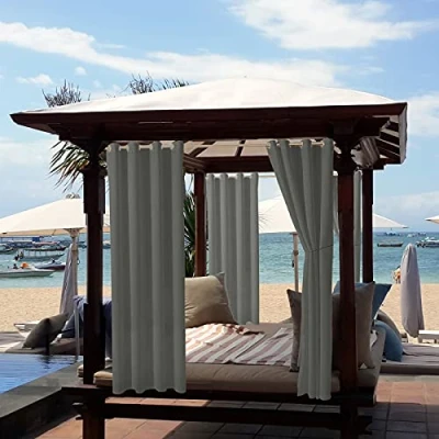 Imagen de ele ELEOPTION Cortinas de Exterior, Resistentes al Agua, Protección UV, Cortina Exterior con Ojales, Opaca para Jardín, Patio, Balcón, Gris Oscuro, 2 Piezas / 132 X 213cm