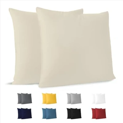 Imagen de Dreamzie Funda Almohada 50x50 (Juego de 2) Beige para Las Almohadas 50 x cm 100% Algodon Jersey Cojin Cama Protector