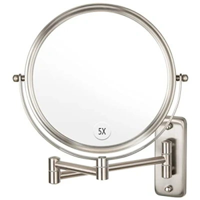 Imagen de ALHAKIN Espejo de Maquillaje montado en la Pared 5 aumentos 8 Pulgadas Doble Cara Giratorio Extensible baño Acabado níquel