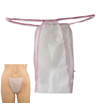 Imagen de XARA Tanga Desechable en TNT 30g Embolsadas Individualmente Hipoalergénico, Cómodo y Transpirable 100% Reciclable Ideal para Viaje Color Blanco Rosa Pack 100