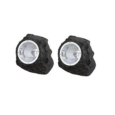 Imagen de 2 piedras solares LED decorativas para el jardín, iluminación de caminos, color gris
