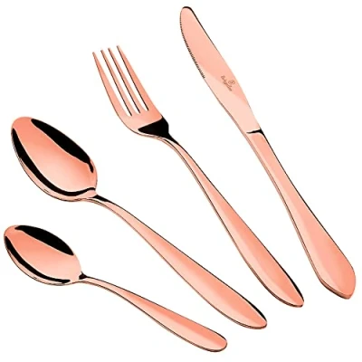 Imagen de Berlinger Haus Rose Gold Mirror Cubertería Dorada Completa 24 Piezas Acero Inoxidable, Juego Cubiertos 6 Personas, Camping, Hostelería, Acabado Brillante, Diseño Moderno y Elegante, Oro Rosa