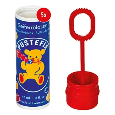 Imagen de PUSTEFIX Juego de 5 pompas jabón clásicas 42 ml, multicolor Rainbow Bubbles fabricadas en Alemania, para bodas, cumpleaños infantiles, oficina registro, despedida soltera, paquetes