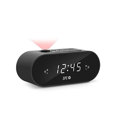 Imagen de SPC Frodi MAX Radiodespertador Compacto con proyector de Hora Regulable, Gran botón Snooze/Sleep, Alarma Dual, Pantalla XL, números Grandes, Pila Reserva