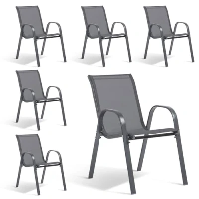 Imagen de TERRE JARDIN Sillas de jardín Textilene 6 Unidades, tamaño 54x72x90 cm, Metal Reforzado, Color Gris Antracita, terraza, Sillón apilable Exterior