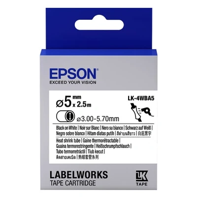 Imagen de Epson LK 4WBA5 Cinta termoretráctil negro sobre blanco 5mm (C53S654904)