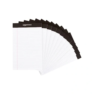 Imagen de Amazon Basics Bloc de escritura con rayas estrechas 5 x 8 pulgadas, A5, Blanco, 50 Unidad, Paquete 12
