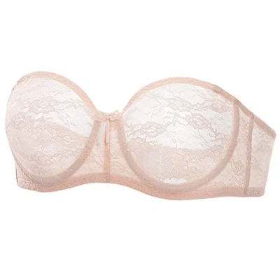 Imagen de DOBREVA Sujetador Encaje Sin Tirantes con Aros Invisible para Mujer Rosa Albaricoque 105C