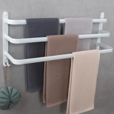 Imagen de Toalleros de Baño Sin Taladro, Toallero Adhesivo 60cm Aluminio Baño, Blanco Bano 3 Niveles para Cocina