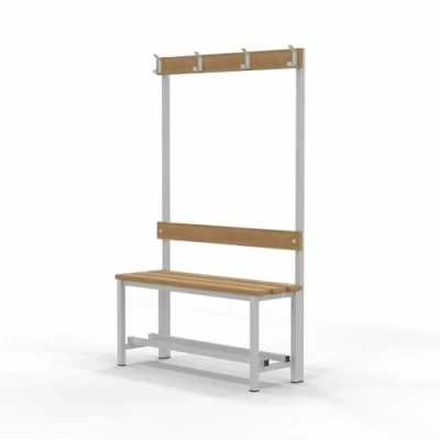 Imagen de Spacio Banco de Madera Norrköping con Perchero para Vestuarios, Gimnasios, Instalaciones Deportivas. Estructura Acero. Bancada Personas en Madera. (1000x1600x350)