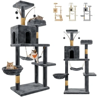 Imagen de JUPPLIES Rascador para Gatos 143cm Arbol Estable de Varios Niveles Actividades con 5 Plataformas, 3 nidos y 1 Casa Torre (Gris Oscuro)