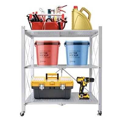 Imagen de Nyana Home Estantería Plegable con Ruedas Gran Capacidad de Almacenamiento 3 baldas, hasta 240 Kg. Ideal hogar, Cocina, baño habitación, Garaje (White)