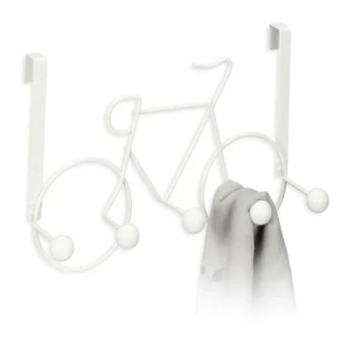 Imagen de Relaxdays Perchero de Pared, Diseño Bicicleta, 5 Ganchos, Perchas Pasillo, Colgador Chaquetas para Puerta, Blanco, Acero, 22 x 32 10 cm