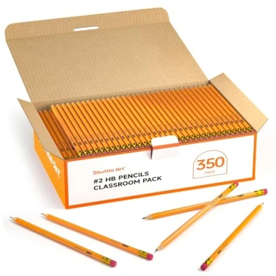 Imagen de Shuttle Art 350 Lápices HB, Amarillos Afilados con Gomas de Borrar, Paquete a Granel Grafito nº2 hb para Escuela, madera Escritura, Dibujo y Esbozo