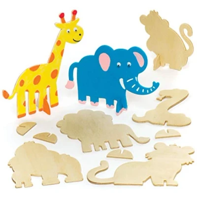 Imagen de Baker Ross AR443 Animales de la Selva Madera con Soporte que los Niños Pueden Crear, Decorar y Exhibir Juego Manualidades (pack 10)