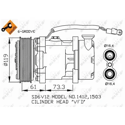 Imagen de NRF EASY FIT 32275 compresor de Aire Acondicionado SD6V12 12 PAG 46 con aceite PAG, junta anular CITROËN: Saxo Hatchback norauto,