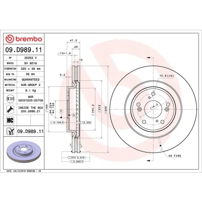 Imagen de BREMBO 09.D989.11 Disco de freno 320 28 5 ventilación interna revestido altamente carbonizado con tornillos HONDA: CR V