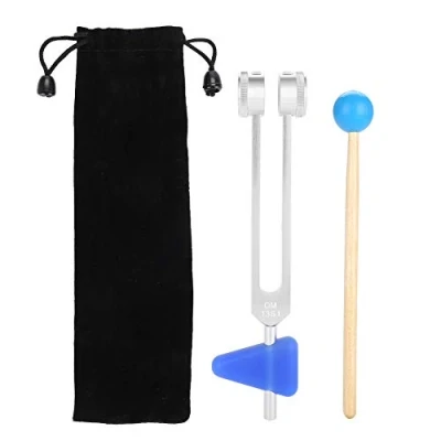 Imagen de Taidda Diapasón, 136.1Hz Diapasón de aleación Aluminio 9.1 x 1.6 Pulgadas Kit Instrumentos Plata Baja frecuencia con mazo y triángulos Silicona