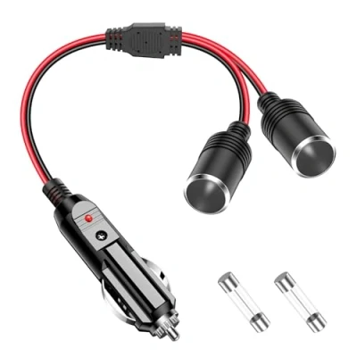 Imagen de Range Tour Adaptador Divisor para Encendedor de Cigarrillos Coche, 2 enchufes, Cable extensión Enchufe múltiple 12 V 24 V, Hembra Doble, Repuesto Cigarrillos,