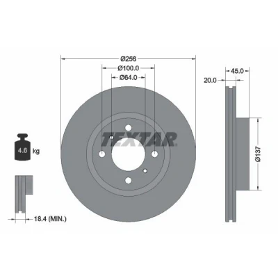 Imagen de TEXTAR 92294403 Disco de freno 256 20 04/06 100 ventilación interna revestido sin buje rueda MITSUBISHI: COLT 6