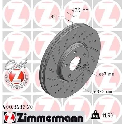 Imagen de ZIMMERMANN COAT Z 400.3632.20 Disco de freno 330 32 6/5 5 112 ventilación interna, perforado revestido altamente carbonizado