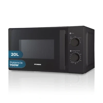 Imagen de Hyundai Microondas 20 Litros Básico Cristal negro HMW2700N. 700W, 5 Programas, Modo Descongelación, Revestimiento Interior, Fácil Limpieza, Temporizador 35min.
