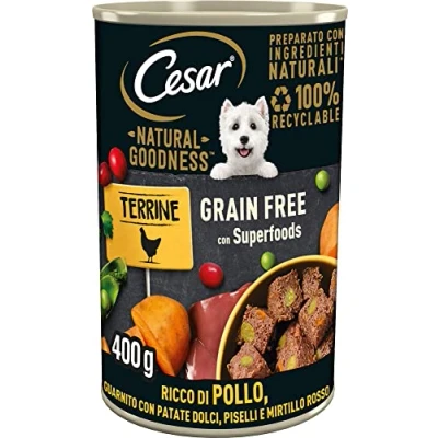 Imagen de Cesar Natural Goodness Comida húmeda para Perros con Sabor a Pollo y Verduras, 6 latas de 400 g, Total 2,4 kg