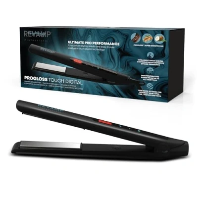 Imagen de REVAMP Progloss Touch Digital Plancha de Pelo con Placas Cerámica Alisadora y Moldeadora Cabello para Alisado Rizado, Control Táctil del Calor, Iónes Negativos, Cable Giratorio 3m