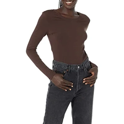 Imagen de Amazon Essentials Camiseta de Cuello Caja, Manga Larga y Ajuste Clásico (Disponible en Tallas Grandes) Mujer, Expresso, L