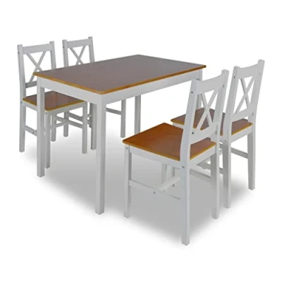 Imagen de vidaXL Mesa de Salón con 4 Sillas Madera Blanco y Marrón Juego Comedor