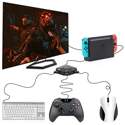 Imagen de Adaptador de teclado y mouse con cable para Nintendo Switch/PS4/PS3/Xbox One/Xbox 360 Host Series, indicador LED, conexión USB, consola juegos, convertidor