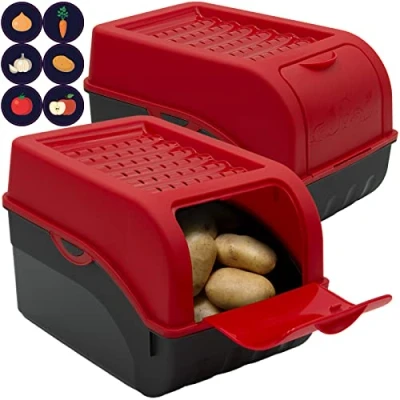 Imagen de ARTECSIS Caja para Guardar Patatas con Tapa Juego de 2, Rojo aprox. 4kg Patatas, Cebollas, Verduras, Frutas
