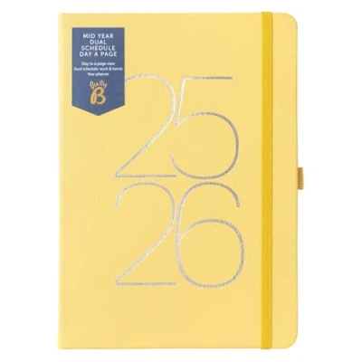 Imagen de Busy B A5 Day A Page Diary Mid Year Academic Dual Schedule Planner Aug &#039;25 &#039;26 Yellow Vegan Leather with Space for Two schedules, Lined Pages, Notes &amp;