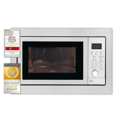 Imagen de Exquisit® Microondas Combi de Encastre con Marco, 25L, 900W, Grill 1100W, 10 Niveles Potencia en Función Convección, Acabado Acero Inox, Display Digital, Plato 31,5Cm, Medidas 38,2x59,5x1,9 Cm.