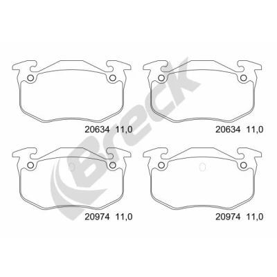 Imagen de BRECK 20973 00 704 Juego de pastillas freno no preparado para indicador desgaste PEUGEOT: 206 Hatchback, 106 II 306 Hatchback