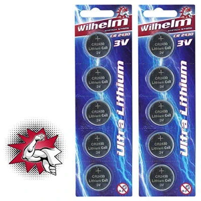 Imagen de 10 pilas de botón CR2430 WILHELM litio, 3 V, 270 mAh, 24,3 x 3,0 mm, DL2430