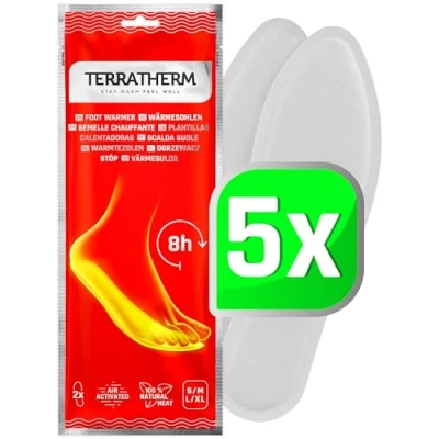Imagen de TerraTherm Plantillas Calentadoras 5 Pares S, Calentadoras, Almohadillas térmicas, 100% Calor Natural, térmicas con Forma de para 8 Horas pies Calientes