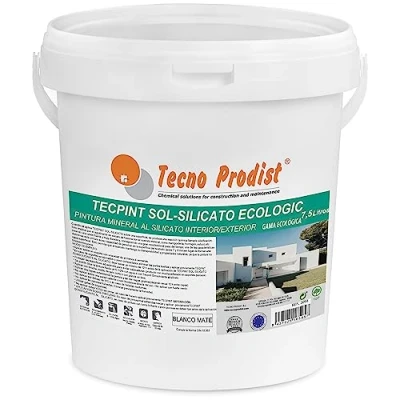 Imagen de TECPINT SOL silicato ECOLOGIC de Tecno Prodist (7,5 Litros) Pintura al mineral exterior e interior agua, 100% Natural. Paredes y Techos, Transpirable Sin olor (BLANCO MATE)
