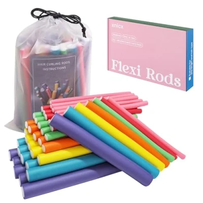 Imagen de xnicx 47 Piezas 18cm Bigudies para Rizar el Pelo,Rulos Flexibles Pelo,Rizador de Pelo sin Calor Cabello Largo,Corto y Ondulado,Rizador Dormir Durante la Noche,para Mujeres