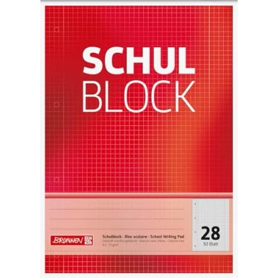 Imagen de Brunnen Bloc de notas escolar, parte superior encolada, a cuadros, 4 orificios, 70 g/m², tamaño A4