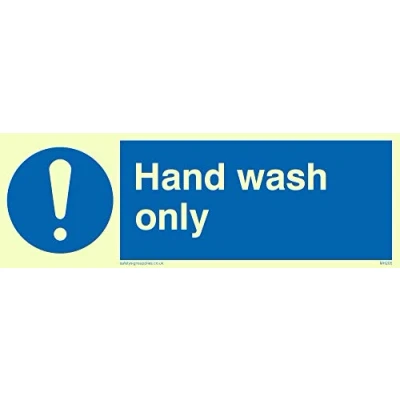 Imagen de Viking Signs MH205 L15 P Señal &quot;Hand Wash Only&quot;, semirrígida, de plástico luminiscente, 50 mm alto x 150 ancho